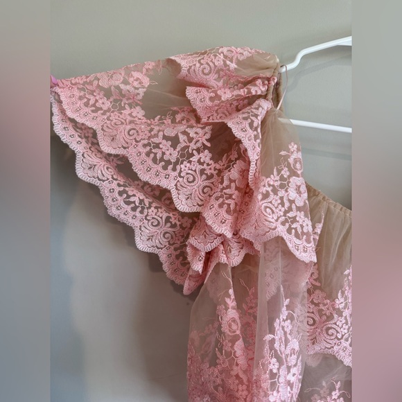 Zara Pink Lace Off-Shoulder Embroidered Crop Top - Picture 9 of 13